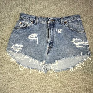 Custom cut and distressed Levi shorts